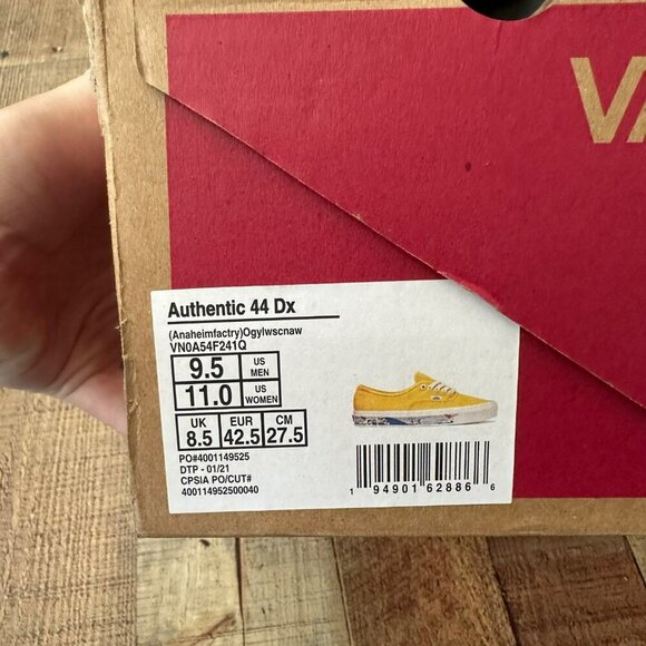 Vans Authentic 44 Dx Yellow Canvas Surfer Sneakers Size Mens 9.5/Womens 11 - Picture 2 of 14